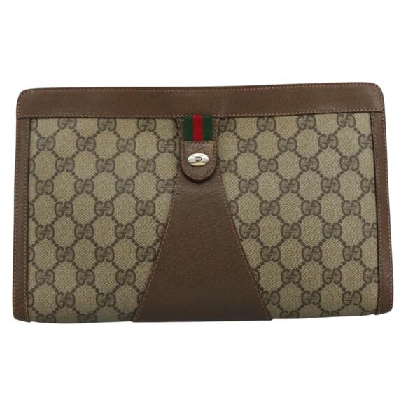 GUCCI GG Supreme Web Sherry Line Clutch Bag Pvc Beige Red 89 01 033 - Picture 13 of 16